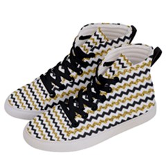 Black And Gold Glitters Zigzag Retro Pattern Golden Metallic Texture Men s Hi-top Skate Sneakers by genx