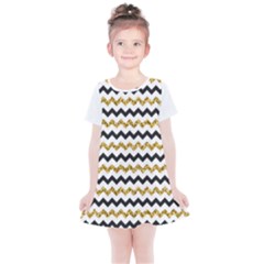 Black And Gold Glitters Zigzag Retro Pattern Golden Metallic Texture Kids  Simple Cotton Dress by genx