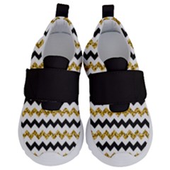 Black And Gold Glitters Zigzag Retro Pattern Golden Metallic Texture Kids  Velcro No Lace Shoes by genx