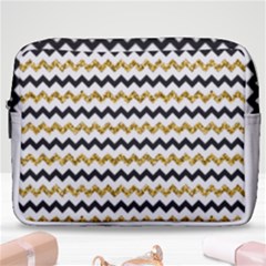 Black And Gold Glitters Zigzag Retro Pattern Golden Metallic Texture Make Up Pouch (large) by genx