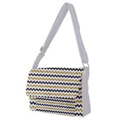 Black And Gold Glitters Zigzag Retro Pattern Golden Metallic Texture Full Print Messenger Bag (l) by genx