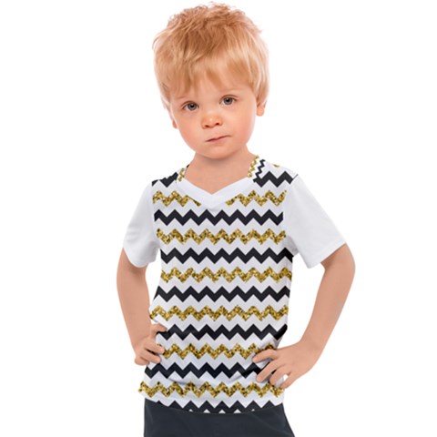 Black And Gold Glitters Zigzag Retro Pattern Golden Metallic Texture Kids  Sports Tee by genx