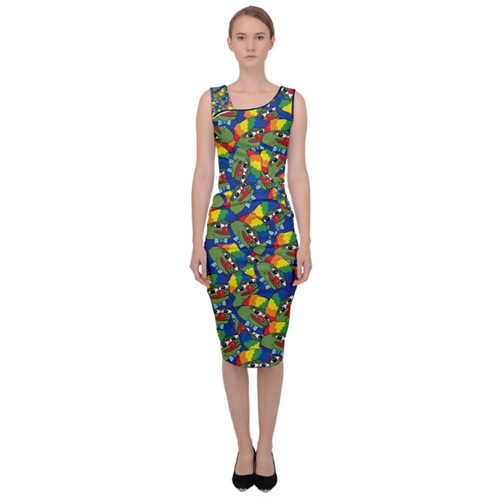 Clown World Pepe The Frog Honkhonk Meme Kekistan Funny Pattern Blue  Sleeveless Pencil Dress