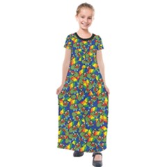 Clown World Pepe The Frog Honkhonk Meme Kekistan Funny Pattern Blue  Kids  Short Sleeve Maxi Dress by snek