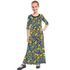 Clown World Pepe The Frog Honkhonk Meme Kekistan Funny Pattern Blue  Kids  Quarter Sleeve Maxi Dress by snek