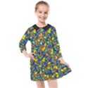 Clown World Pepe The Frog Honkhonk Meme Kekistan Funny Pattern Blue  Kids  Quarter Sleeve Shirt Dress View1