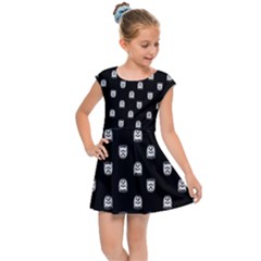 Sketchy Cartoon Ghost Drawing Motif Pattern Kids  Cap Sleeve Dress by dflcprintsclothing