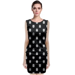 Sketchy Cartoon Ghost Drawing Motif Pattern Sleeveless Velvet Midi Dress by dflcprintsclothing