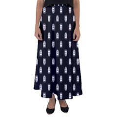 Sketchy Cartoon Ghost Drawing Motif Pattern Flared Maxi Skirt