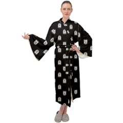 Sketchy Cartoon Ghost Drawing Motif Pattern Maxi Velour Kimono by dflcprintsclothing