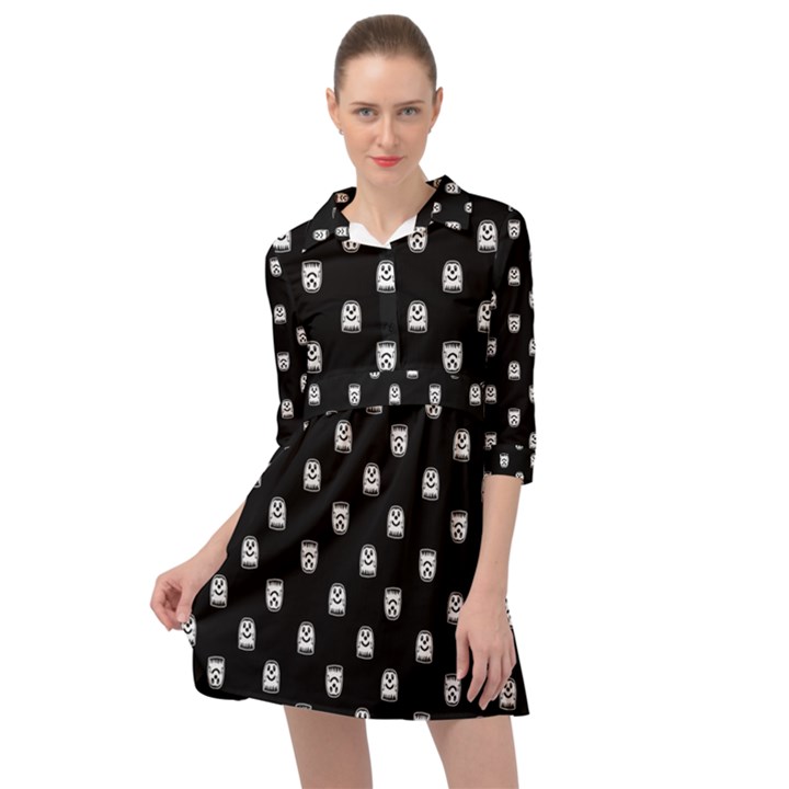 Sketchy Cartoon Ghost Drawing Motif Pattern Mini Skater Shirt Dress