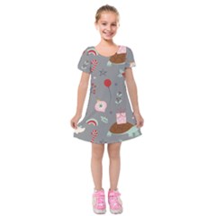 Funny Christmas Pattern Kids  Short Sleeve Velvet Dress