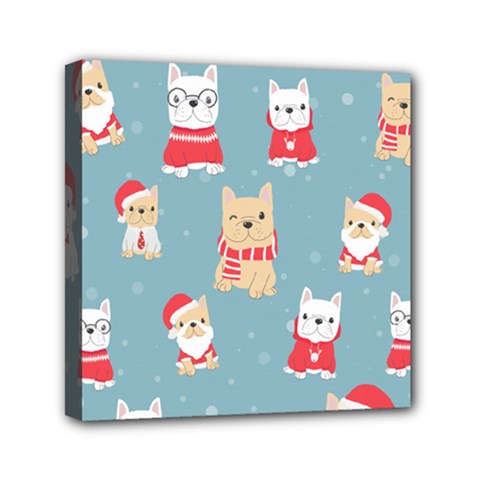 Cute French Bulldog Puppy Dog Christmas Costume Seamless Pattern Mini Canvas 6  X 6  (stretched) by Vaneshart