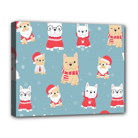 Cute French Bulldog Puppy Dog Christmas Costume Seamless Pattern Deluxe Canvas 20  X 16  (stretched) by Vaneshart