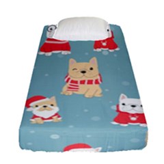 Cute French Bulldog Puppy Dog Christmas Costume Seamless Pattern Fitted Sheet (single Size) by Vaneshart