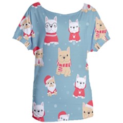 Cute French Bulldog Puppy Dog Christmas Costume Seamless Pattern Women s Oversized Tee by Vaneshart