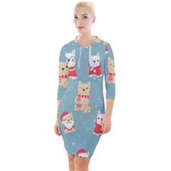 Cute French Bulldog Puppy Dog Christmas Costume Seamless Pattern Quarter Sleeve Hood Bodycon Dress by Vaneshart