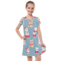 Cute French Bulldog Puppy Dog Christmas Costume Seamless Pattern Kids  Cross Web Dress by Vaneshart