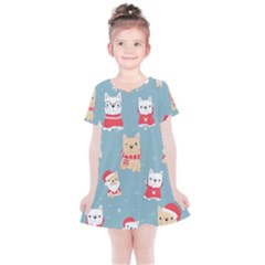 Cute French Bulldog Puppy Dog Christmas Costume Seamless Pattern Kids  Simple Cotton Dress by Vaneshart