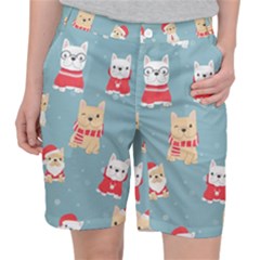 Cute French Bulldog Puppy Dog Christmas Costume Seamless Pattern Pocket Shorts by Vaneshart