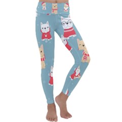 Cute French Bulldog Puppy Dog Christmas Costume Seamless Pattern Kids  Lightweight Velour Classic Yoga Leggings by Vaneshart