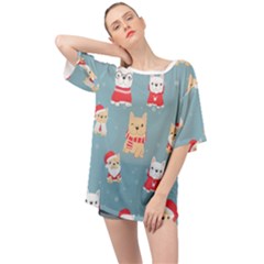 Cute French Bulldog Puppy Dog Christmas Costume Seamless Pattern Oversized Chiffon Top by Vaneshart