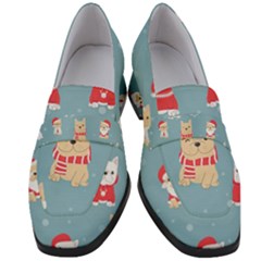 Cute French Bulldog Puppy Dog Christmas Costume Seamless Pattern Women s Chunky Heel Loafers by Vaneshart