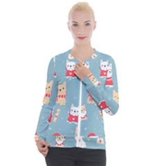 Cute French Bulldog Puppy Dog Christmas Costume Seamless Pattern Casual Zip Up Jacket by Vaneshart