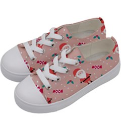 Cute Christmas Santa Seamless Pattern Kids  Low Top Canvas Sneakers by Vaneshart