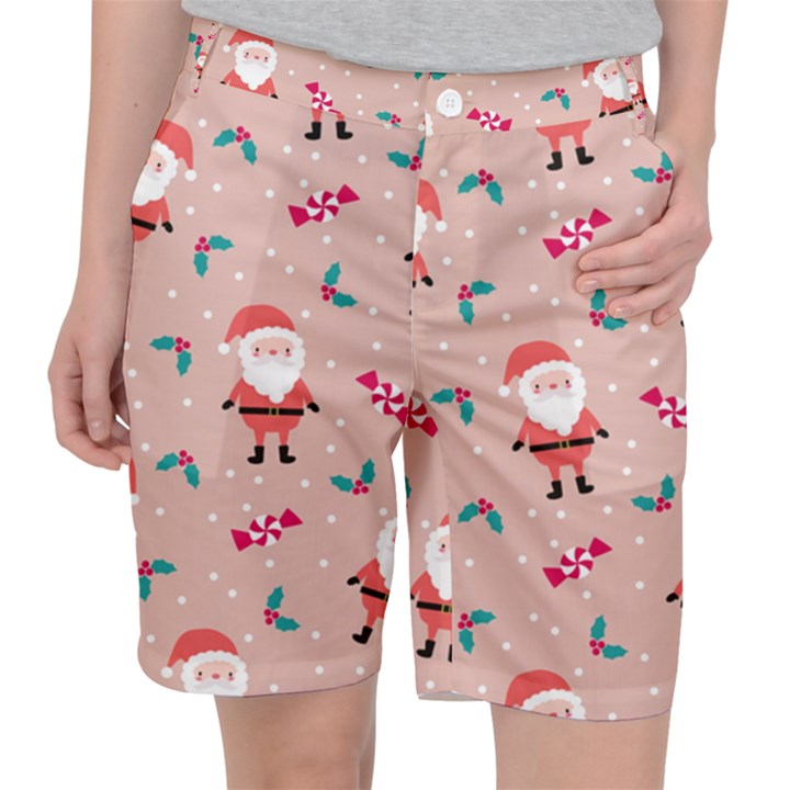 Cute Christmas Santa Seamless Pattern Pocket Shorts