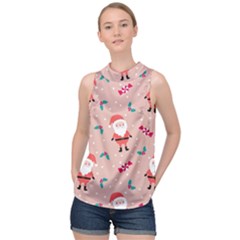 Cute Christmas Santa Seamless Pattern High Neck Satin Top by Vaneshart