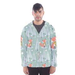 Cute Fox Christmas Winter Seamless Pattern Men s Hooded Windbreaker by Vaneshart