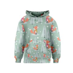 Cute Fox Christmas Winter Seamless Pattern Kids  Pullover Hoodie by Vaneshart