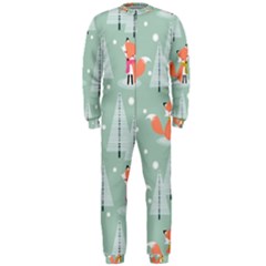 Cute Fox Christmas Winter Seamless Pattern Onepiece Jumpsuit (men)  by Vaneshart