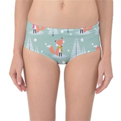 Cute Fox Christmas Winter Seamless Pattern Mid-waist Bikini Bottoms