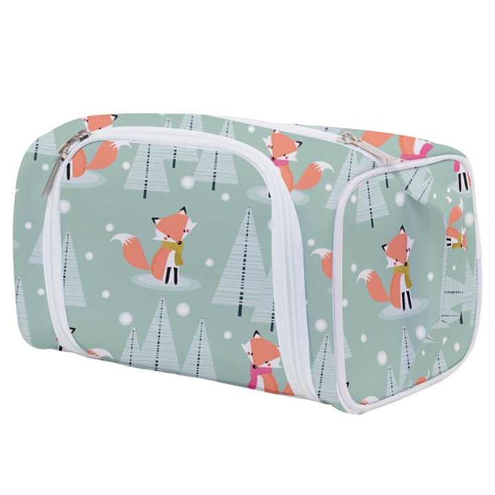 Cute Fox Christmas Winter Seamless Pattern Toiletries Pouch