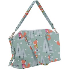 Cute Fox Christmas Winter Seamless Pattern Canvas Crossbody Bag by Vaneshart