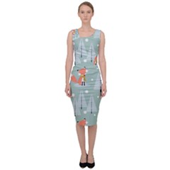 Cute Fox Christmas Winter Seamless Pattern Sleeveless Pencil Dress by Vaneshart