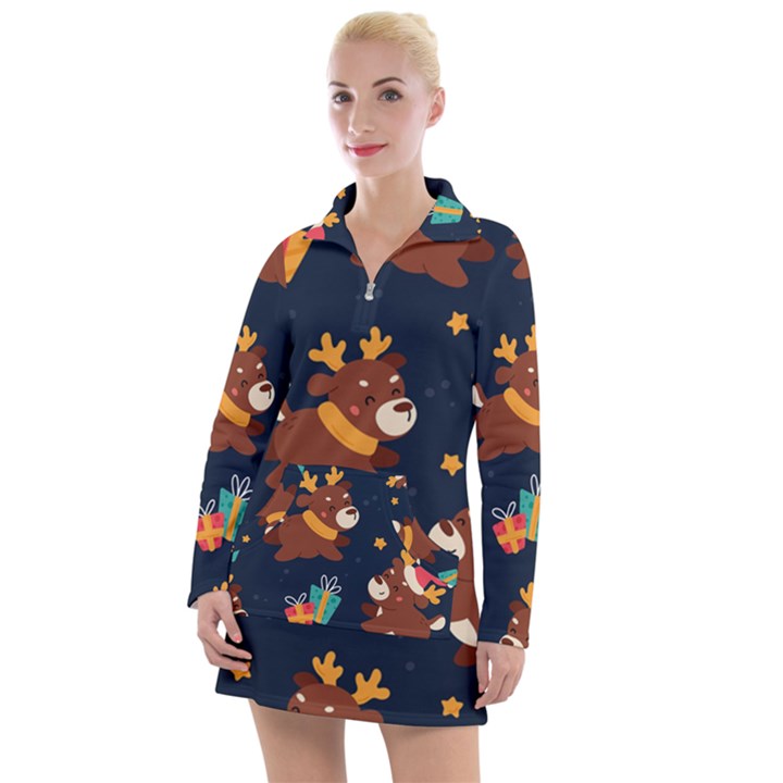 Colorful Funny Christmas Pattern Women s Long Sleeve Casual Dress