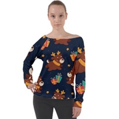 Colorful Funny Christmas Pattern Off Shoulder Long Sleeve Velour Top by Vaneshart