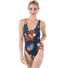 Colorful Funny Christmas Pattern High Leg Strappy Swimsuit by Vaneshart