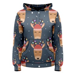 Cute Deer Heads Seamless Pattern Christmas Women s Pullover Hoodie by Vaneshart