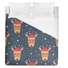 Cute Deer Heads Seamless Pattern Christmas Duvet Cover (queen Size) by Vaneshart