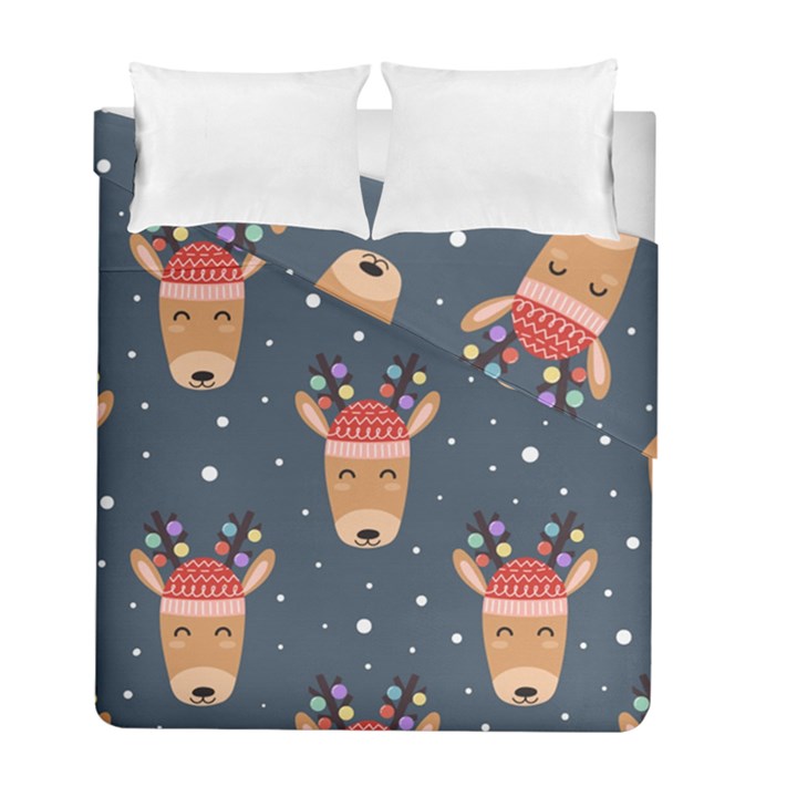 Cute Deer Heads Seamless Pattern Christmas Duvet Cover Double Side (Full/ Double Size)