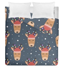 Cute Deer Heads Seamless Pattern Christmas Duvet Cover Double Side (queen Size) by Vaneshart