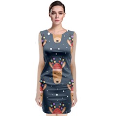 Cute Deer Heads Seamless Pattern Christmas Classic Sleeveless Midi Dress by Vaneshart