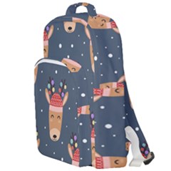 Cute Deer Heads Seamless Pattern Christmas Double Compartment Backpack