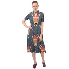 Cute Deer Heads Seamless Pattern Christmas Keyhole Neckline Chiffon Dress by Vaneshart