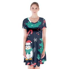 Colorful Funny Christmas Pattern Short Sleeve V-neck Flare Dress by Vaneshart