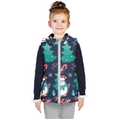 Colorful Funny Christmas Pattern Kids  Hooded Puffer Vest by Vaneshart